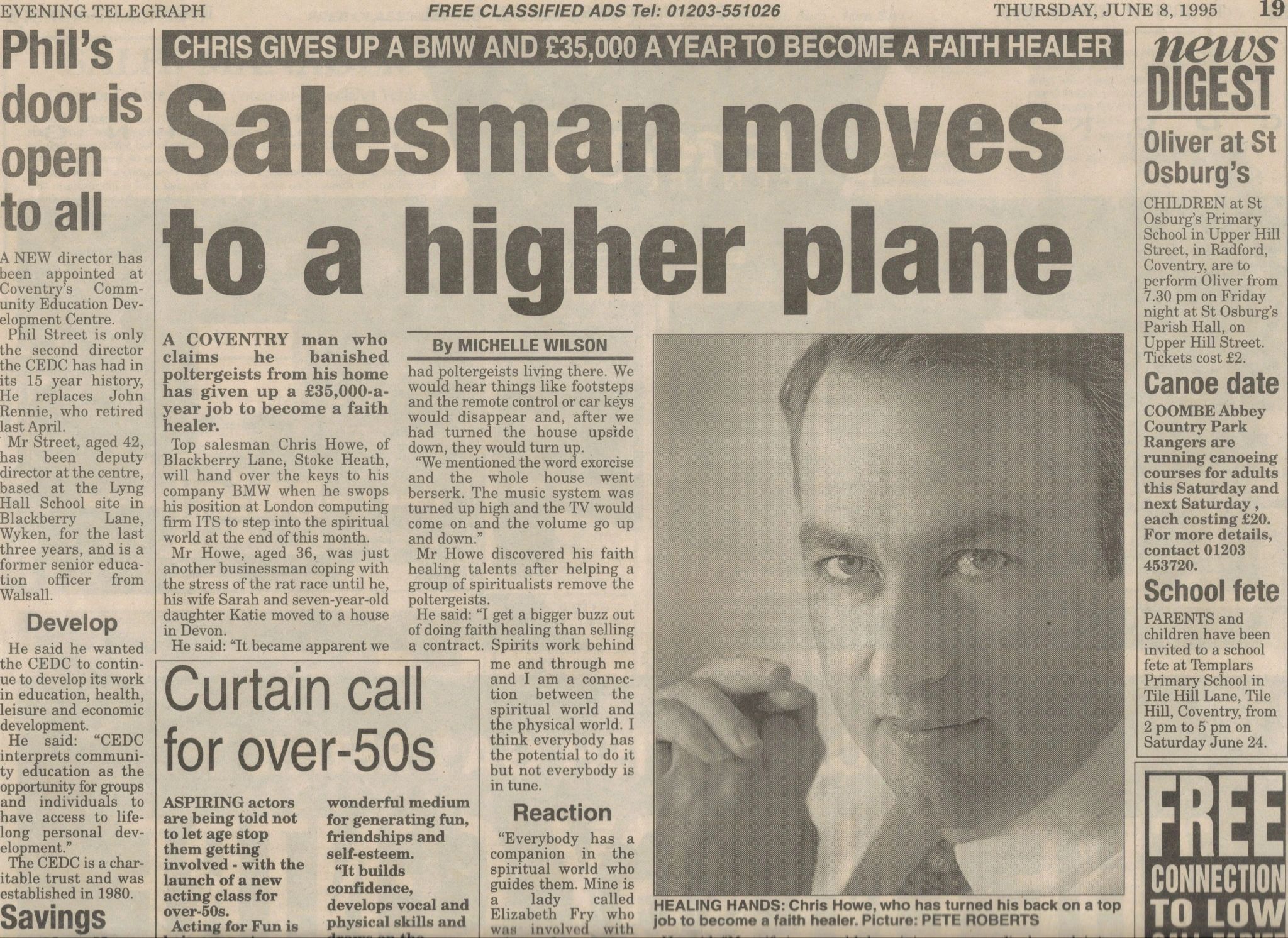 Evening Telegraph — Chris gives up BMW to become faith healer