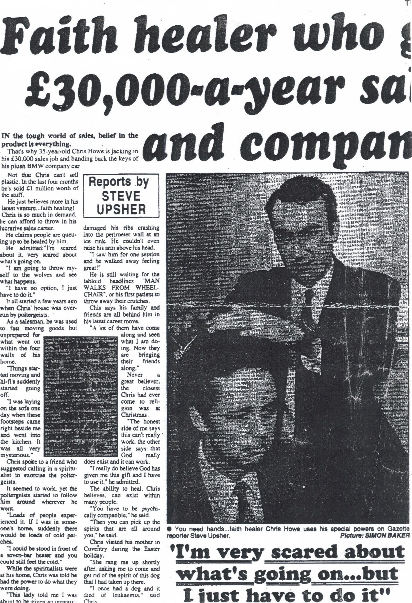 Newspaper cutting — Faith healer who gave up £30,000 salary